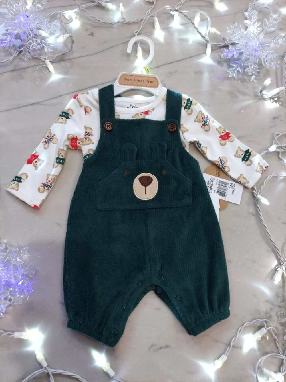 Cute! 2pc Baby Boy Christmas Teddy Bears 3 mos Holiday Outfit NWT
